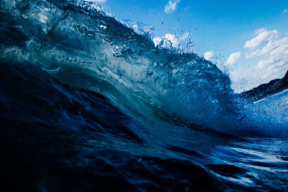 Close-up of a large wave, photo by Tim Marshall